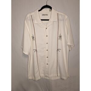 Batck Bay Men's Large Hawaiian Jamaican Beige Embroidered Shirt Shirt Sleeve